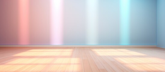 Empty wall and wooden floor with light rays glare. Interior background for presentation