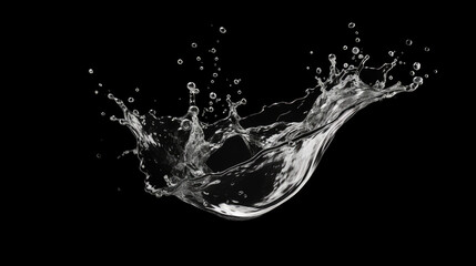 a water splash in liquid on a black background, water splash isolated on black background.Stop motion freeze shot. Splash Water for texture elements