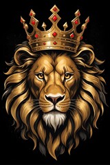 portrait of a lion, golden lion head with crown, lion king	
 - obrazy, fototapety, plakaty