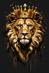 portrait of a lion, golden lion head with crown, lion king	

