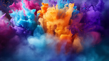 colorful background concept. colored powder explosion. abstract closeup dust on black background.
