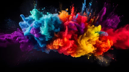 Schilderijen op glas colorful background concept. colorful holi powder blowing up on black background. © Aura