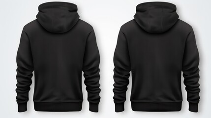 Set of black front and back view tee hoodie hoody sweatshirt on transparent background cutout, PNG file. Mockup template for artwork graphic design - obrazy, fototapety, plakaty