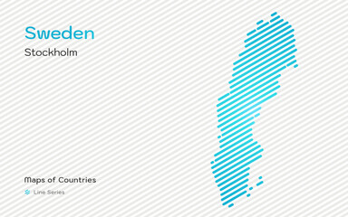 Sweden Map with a capital of Stockholm Shown in a Line Pattern. Stylized simple vector map.