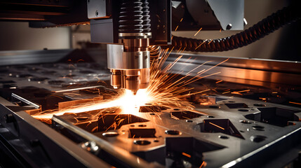 High precision CNC laser welding metal sheet, high speed laser cutting, laser welding, laser cutting technology - obrazy, fototapety, plakaty
