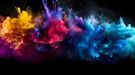 colorful holi powder blowing up on black background. colorful background concept.