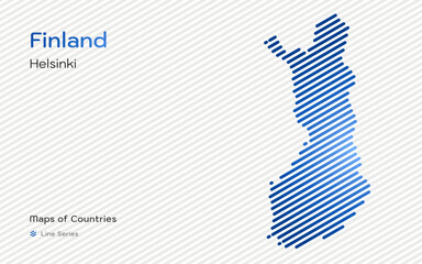 Obraz premium Finland Map with a capital of Helsinki Shown in a Line Pattern. Stylized simple vector map.