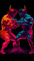 Fototapeta premium A wrestling match between Minotaur and man AI Generated pictures