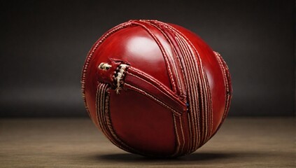 _Red_Leather_Cricket_Ball_with_Bailes_ - obrazy, fototapety, plakaty