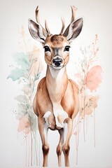 deer, watercolor art, baby room wall mural, isolated on white