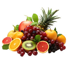 Naklejka na ściany i meble Fresh summer fruits with apple, grapes, berries, pear and apricot. on transparent background PNG