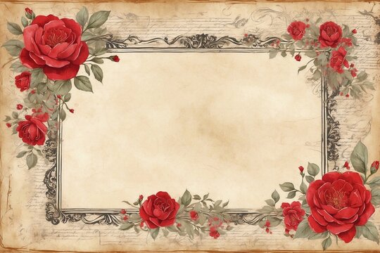 vintage bloom frame, rustic floral notes on aged paper, watercolor designs, writing space, framework for cards and invitations