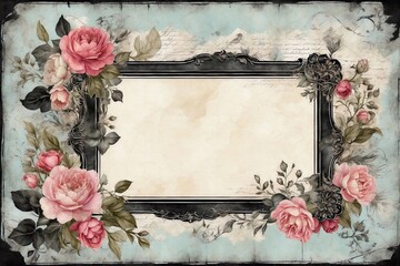 aged framework, notepaper with watercolor floral designs, writing space included, framework for greetings and invitations, tranquil leaf sketches