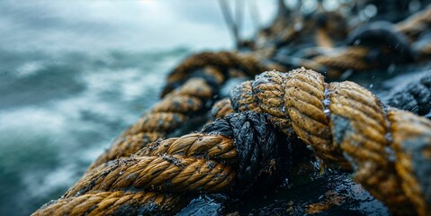 A pulling rope from a sailing ship on shore