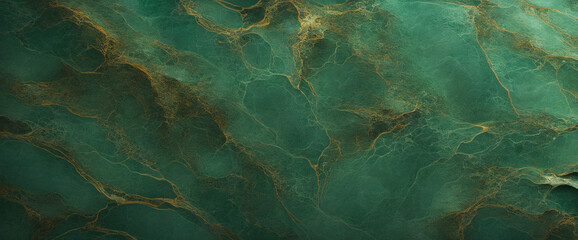 Rusty green rock surface texture. Close-up. Marble or ceramic tile effect. Toned dark green stone background with copy space for design. Wide banner. Panoramic.