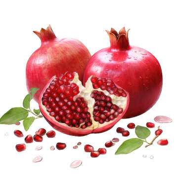 Juicy ripe pomegranates, isolated on transparent background