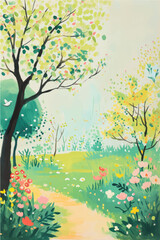 Obraz na płótnie Canvas Vector watercolor spring banner