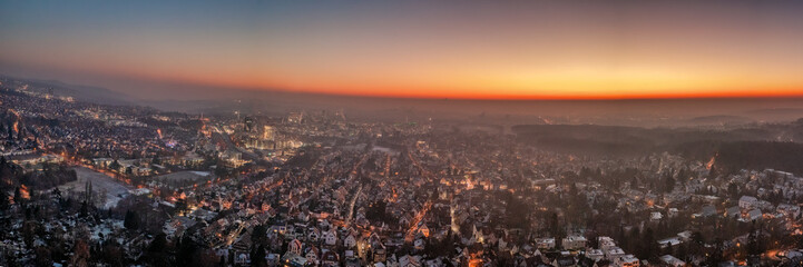 Fototapeta na wymiar Stuttgart, Germany - Sunrise Cityscape: Urban Horizon Before Dawn