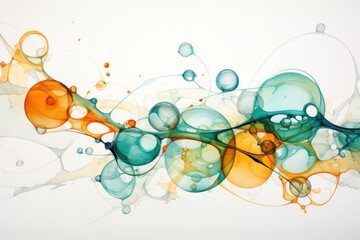 Calm swell of orange, blue, and green bubbles on white. Generative Ai.