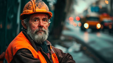 portrait of a road worker on a city street