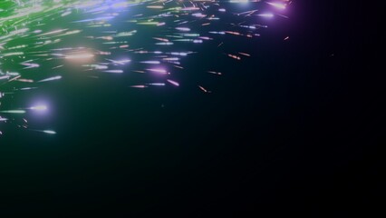 bunt leuchtendes Silvesterfeuerwerk, Farbexplosionen, Funken, Lichtstrahlen, Silvester, Pyrotechnik, Neujahrsfeier
