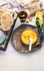 Cosmetic natural product, lavender, oil, aroma salt. Beauty Concept.