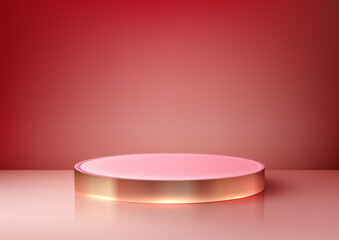 3D Valentine's Day Podium Mockup, Luxury Display Stand in Pink and Gold