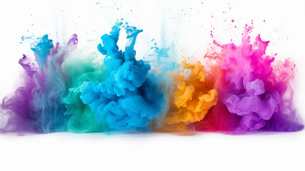 freeze motion of colored powder explosions isolated on white background