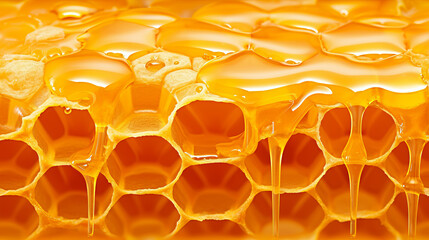 Honeycomb texture background with dripping tasty honey
