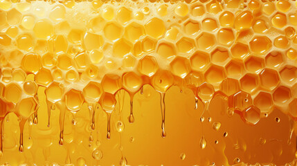 Honeycomb texture background with dripping tasty honey - obrazy, fototapety, plakaty