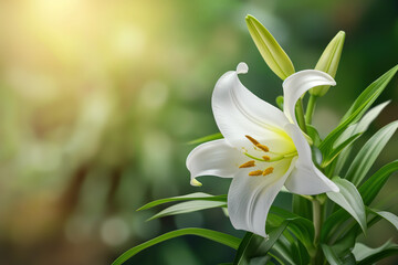 Fototapeta na wymiar Easter lily with soft sunlight