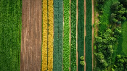 Aerial View of Vibrant Farm Fields Pattern