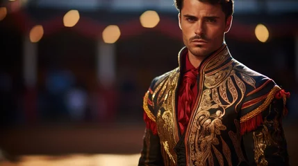 Gordijnen Bullfighter portrait on blurred background. Torero © brillianata