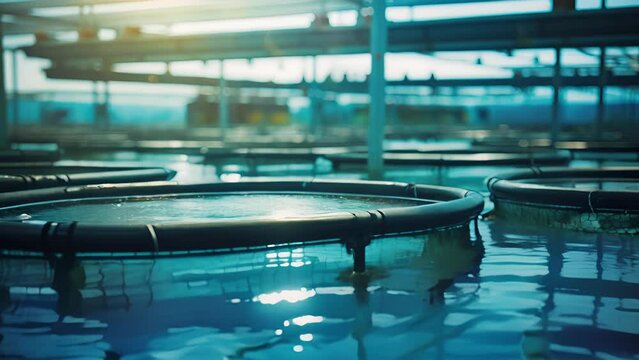 A vast network of advanced aquaculture systems creates an expansive and efficient fish farming operation capable of producing high yields of quality seafood.