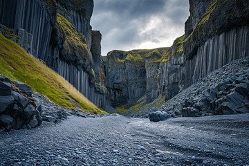 Stunning views of Iceland's Studlagil basalt canyon - obrazy, fototapety, plakaty