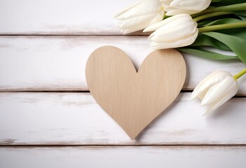 Fototapeta premium white tulips on wooden background