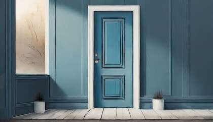 blue door in a house, glass, open, decoration, closed, classic