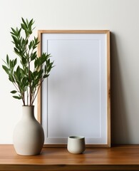 Clean modern wooden picture frame on a white wall