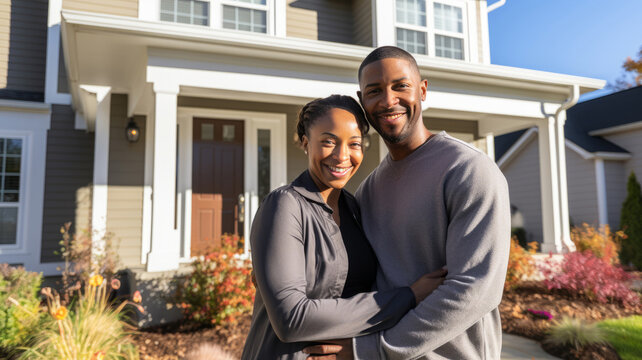A happy couple in front of their new home