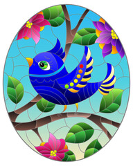 A set of illustrations in the style of stained glass with abstract cute snails, animals isolated on a white background, tone blue and brown