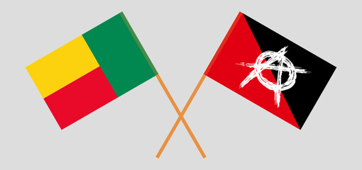 Crossed flags of Benin and anarchy. Official colors. Correct proportion