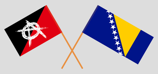 Crossed flags of anarchy and Bosnia and Herzegovina. Official colors. Correct proportion