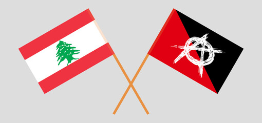 Crossed flags of the Lebanon and anarchy. Official colors. Correct proportion