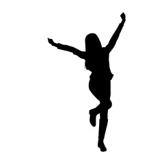 Fototapeta na wymiar Silhouette of a female dancer in action pose. Silhouette of a woman dancing happily.