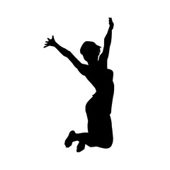 Silhouette of a female dancer in action pose. Silhouette of a woman dancing happily.