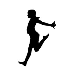 Fototapeta na wymiar Silhouette of a female dancer in action pose. Silhouette of a woman dancing happily. 