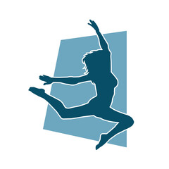 Silhouette of a female dancer in action pose. Silhouette of a woman dancing happily.
