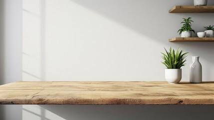 A minimal empty wooden counter top. Table top with copy space for product advertising mockup with...