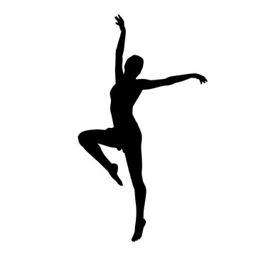 Silhouette of a female dancer in action pose. Silhouette of a woman dancing happily.

