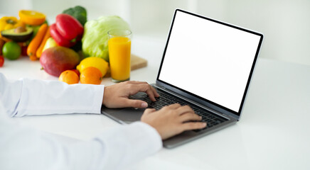 Woman doctor or nutritionist use laptop for online video call